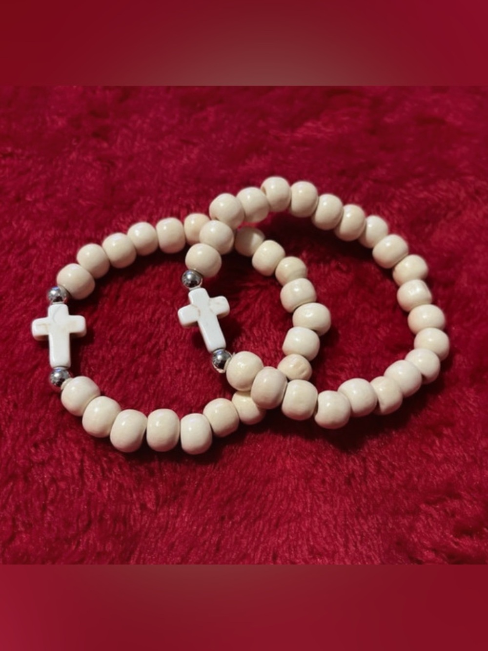 Ivory Beaded Cross Stretch Bracelet - Women Jewelry